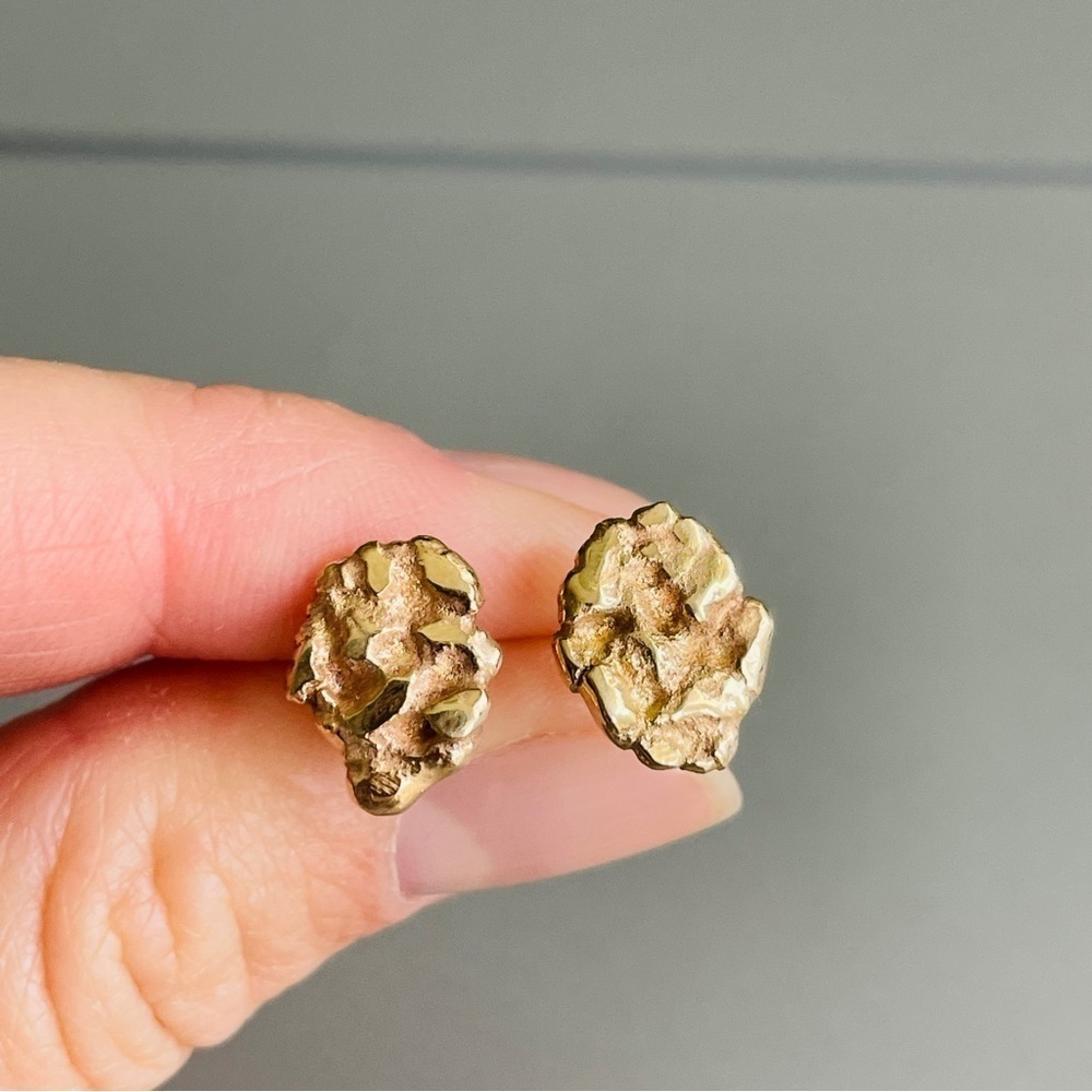14k Solid Gold Nugget Textured Stud Earrings - image 6